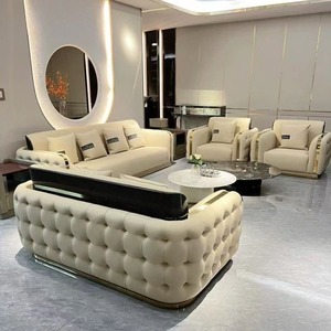 Juego de Sofás de Cuero Italiano de Lujo, Sofá Tapizado de Piel de Vacuno de Primera Calidad con Estructura de Madera Sólida para Villa o Penthouse - Product Image 4