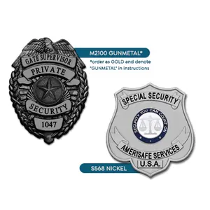 Manufacturer Custom Security Officer Silver Uniform Shoulder Guard Metal Shield Stainless Steel Pins Badges Slider