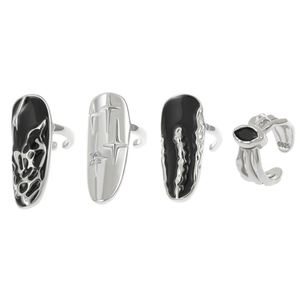 Anillo de Uña de Plata de Ley con Baño de Rodio, Diseño Geométrico Creativo Punk Europeo-Americano con Piedra Natural, Elegante y Moderno para la Punta del Dedo - Product Image 5
