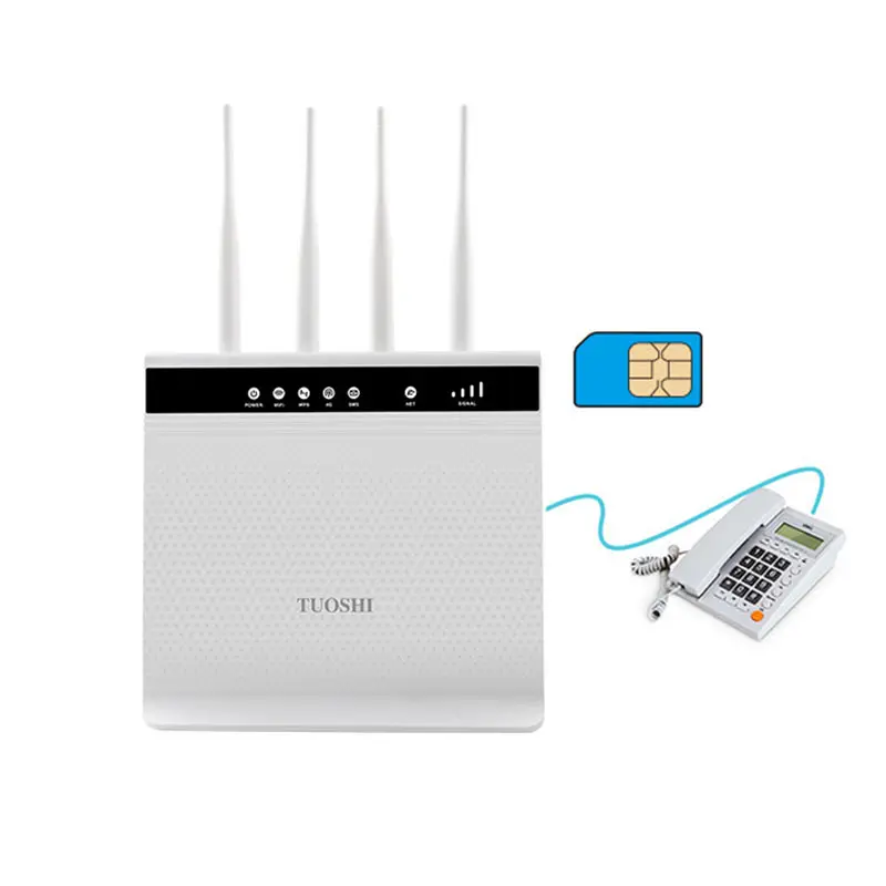 Router Wifi Rj11 Volte Voip, Antena Ganda WIFI Rj11 Suara 300Mbps Home CAT4 Nirkabel 4G LTE CPE dengan Slot Kartu Sim