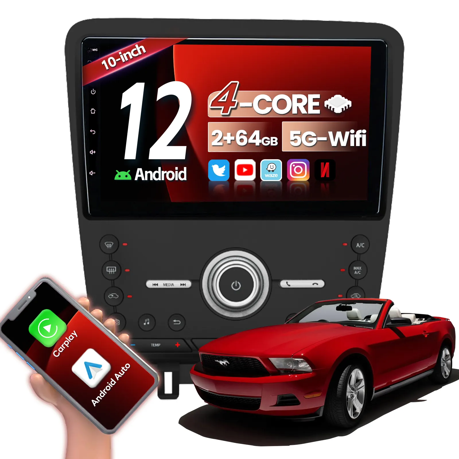 Простой мягкий 10-дюймовый GPS-навигатор мультимедийный плеер Android 8 ядер 64 ГБ магнитола для Ford Mustang 2010-2014 автомобиля