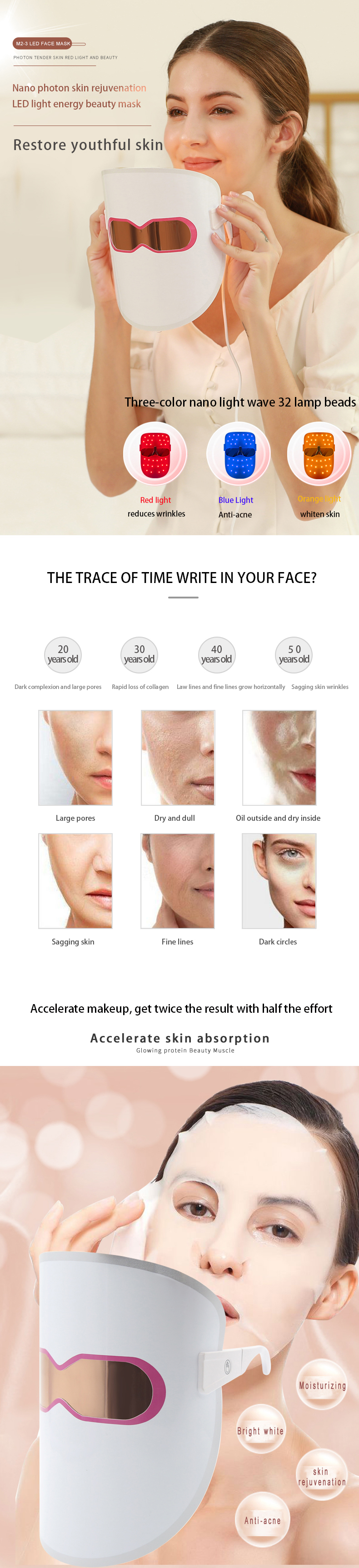 Customized Portable Professional Infra Red Skin Beauty Light Up Therapy Face Facial Shield Mask With Led