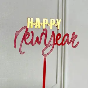 Red Happy New Year Cake Topper Happy New Year 2023 Cupcake toppers Cheers to 2023 Cake Picks for New Years Eve Party Decoration