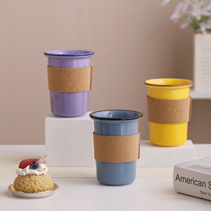 Custom Printed Coffee Cup No Handle Ceramic Mug with Leather Sleeve - Product Image 3