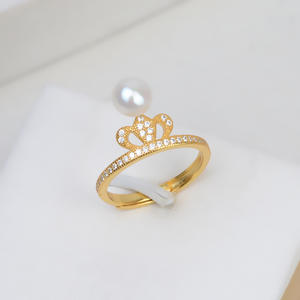 แหวนเงินแท้ S925 รูปมงกุฎ แหวนเปิดปรับขนาดได้ ประดับมุก 5-6 มม. อุปกรณ์ทำเครื่องประดับ DIY ตัวยึดเครื่องประดับแบบถอดได้ ชิ้นส่วนประกอบเครื่องประดับ - Product Image 1