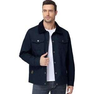 Mens Flannel Lined Shirt <b>Jacket</b> Corduroy Turn Down Collar Snap Button Cargo <b>Trucker</b> Multi Pockets Autumn Casual - Product Image 4