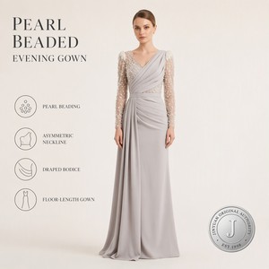 Robe de soirée personnalisée en perles pour femme, manches longues, en maille, col en V asymétrique, coupe colonne, pour bal de promo, concours de beauté, gala, vente en gros - Product Image 1