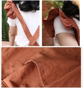 Korean Stylish Ruffled Cap Cotton-Linen Sleeveless <strong>Personalised</strong> Cross Back Custom Logo <strong>Apron</strong> with Large Pockets - Product Image 5