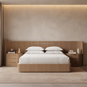 Cama King Size de Roble de Lujo Moderno FERLY con Cabecero Extragrande, Cama con Cabecero Extendido Estilo Mansión, Muebles de Dormitorio - Product Image 1