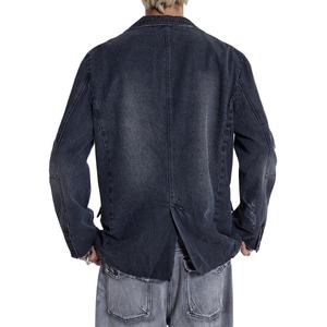 Chaqueta vaquera para hombre, estilo blazer, negra, desgastada, de corte oversize, con forro, personalizada - Product Image 3