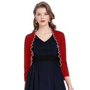 KCS02102 KK Women's Knitted Shrug <strong>Bolero</strong> Ruffled Knitwear <strong>Cardigan</strong> 3/4 Sleeve Open Front - Product Image 1