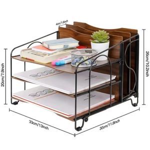 Iron and wood combination <b>file</b> <b>storage</b> rack for office desks, document and archive organization rack, multi-layered A4 paper - Product Image 2