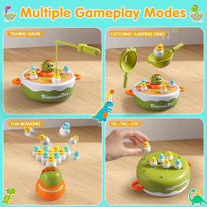 Jeu de société 4-en-1 Dinosaure EPT avec plateau musical rebondissant, pêche magnétique et jouet de capture pour enfants - Product Image 4