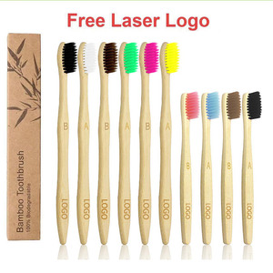 Échantillon gratuit, vente en gros, brosse à dents en bois doux noir biodégradable écologique, <span class=keywords><strong>charbon</strong></span> de bois, poils souples, brosse à dents en bambou - Product Image 2