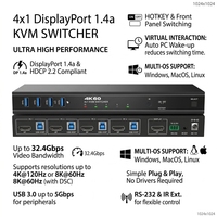 PINWEI Commutateur KVM DP 4 ports 4K60, 4 vers 1 moniteurs, Commutateur KVM DP1.4a USB 3.0 5 Gbps 4 vers 1 moniteur, Plug & Play