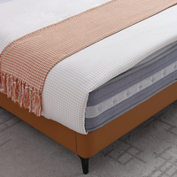 Lit Queen Size Moderne Minimaliste avec Cadre en Métal et Bois de Chêne, Revêtement en Cuir Véritable et Éponge Haute Densité, Gain de Place, Assemblé