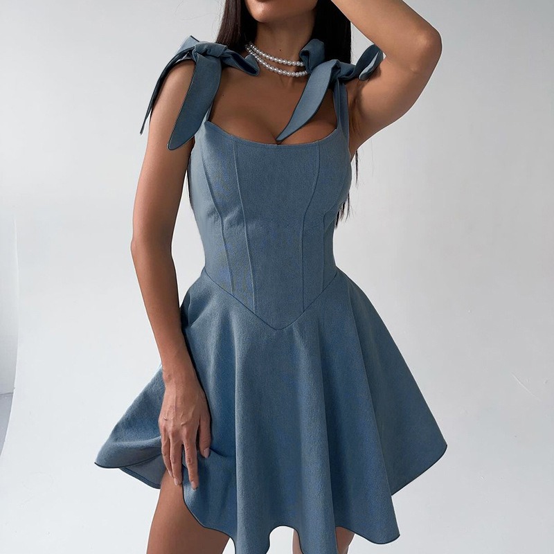 Summer Denim Bandage Mini Dresses Concert Party Outfits for Woman 2026  Backless Sexy Wrap Sleeveless Chic Dress| Alibaba.com