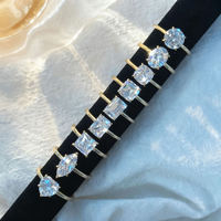 Ensemble de bagues superposées tendance, petite rangée de bagues, argent pur 925 plaqué or, bagues en moissanite 30/50 points pour femmes