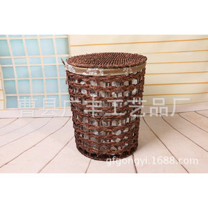 Cesto de lavandería de mimbre redondo marrón tipo pedestal para almacenamiento de ropa en el cuarto de lavandería GF-03 - Product Image 3