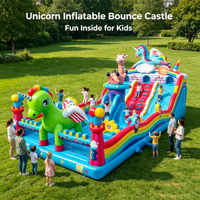 Château gonflable à thème licorne pour enfants avec deux toboggans pour la location commerciale