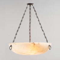 Lustre suspendu vintage de designer Burton, en albâtre espagnol, pour plafond, rond, pour villa, salon, en laiton antique et bronze