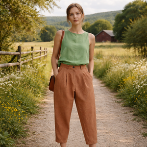 <span class=keywords><strong>Pantaloni</strong></span> Lunghi in <span class=keywords><strong>Lino</strong></span> <span class=keywords><strong>Marrone</strong></span> su Misura, Comodi e Larghi per Donna, Fornitore <span class=keywords><strong>di</strong></span> Alta Qualità <span class=keywords><strong>di</strong></span> Abbigliamento Femminile - Product Image 3