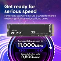 Crucial P510 PCIe Gen5 NVMe SSD hingga 11000MB/s TLC NAND Kompatibel dengan Laptop & Desktop, untuk Gamer & Kreatif, Solid State Drive