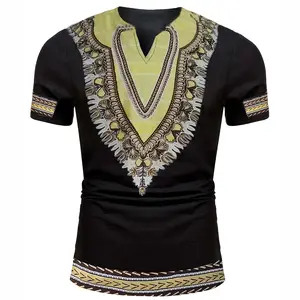 Kualitas Tinggi Custom Made Afrika Dashiki 100% Katun T-shirt untuk Pria Lengan Pendek Afrika Kasual Dicetak Pakaian Kemeja Pria