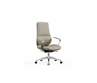 Chaise de bureau de direction moderne rembourrée à dossier haut avec base en aluminium poli et accoudoirs rembourrés pour espace de travail commercial