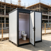 Toilettes mobiles de chantier avec structure en acier, ventilateur, porte coulissante, WC extérieur portable avec lavabo intégré
