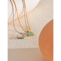 Collier pendentif chic en acier inoxydable avec pierre naturelle amazonite carrée JINYOU 265, bijoux de haute qualité exclusifs