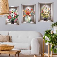 Autocollants muraux floraux colorés en PVC, décalcomanies de vase à fleurs imprimées UV, décoratifs pour la maison, le salon et le fond de canapé