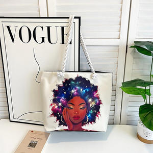 Bolsos de Mano con Estampado de Arte Africano de Chicas Negras al por Mayor, Bolsos de Lona con Asa de <span class=keywords><strong>Cuerda</strong></span> y Diseñ<span class=keywords><strong>o</strong></span> de Dibujos Animados Divertidos con Logotipo Personalizado - Product Image 5