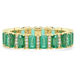 Chất Lượng Cao Emerald Cut Ngọc Lục Bảo Cz Kim Cương Điểm Nhấn Eternity Band Ring Cho Phụ Nữ