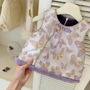 Tongxingyuan Traditional Chinese Baby Girls Winter Vest And Velvet Skirt Set Purple Butterfly Print Thickening New Year Outfit - Product Image 3