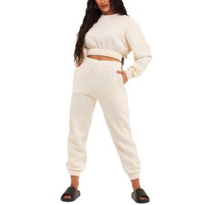 Vente flash, vêtements de rue tendance, survêtement pour femmes, 2 pièces, survêtement personnalisé pour femmes, 100% coton, molleton français, ensemble de sweat-shirt à capuche court pour femmes - Product Image 3