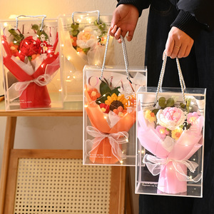 New Arrival Woolen Crochet <strong>Flower</strong> Bouquet with Box &amp; Light Home Decor Desktop Atmosphere <strong>Display</strong> for Valentine Day Birthday Gift - Product Image 1