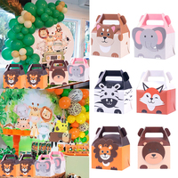 Caja de Regalo Infantil con Temática Animal, Orientada a PPWR, Reciclable, de Cartón Color Marfil, con Asa Personalizada, para Dulces, Comida y Recuerdos de Fiesta