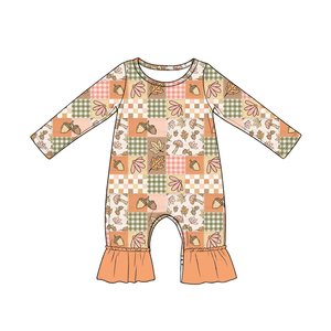 LR3028 Conjunto de pelele personalizado para bebés y niños, al por mayor, con estampado de rayas, flores y cuadros, pelele de manga larga para niña. - Product Image 6