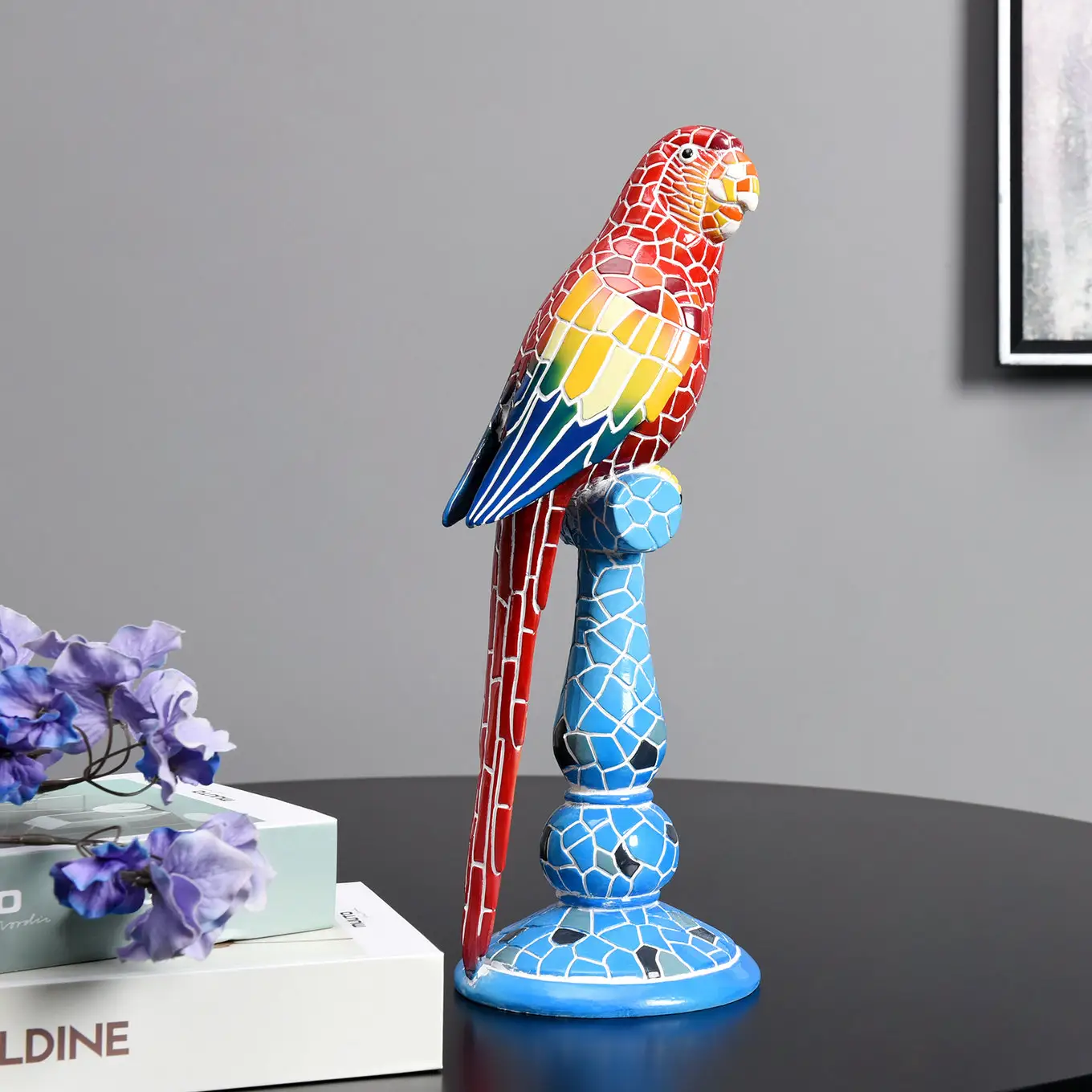 โมเสคออกแบบล่าสุดห้องรับแขกDecorsตารางเรซิ่นParrot Figurineนกหรูหราอุปกรณ์เสริมตกแต่งบ้าน