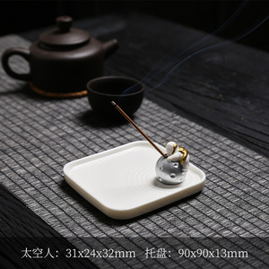 Support simple en céramique de style dessin animé, <span class=keywords><strong>Lapin</strong></span> de jade volant vers la lune, base à encens en porcelaine blanche, bois de santal et - Product Image 6