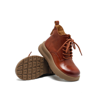 Bottines à lacets imperméables en cuir ciré pour femmes avec semelle extérieure en caoutchouc respirantes et légères