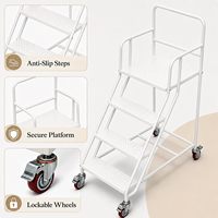 Échelle mobile multifonctionnelle avec plateforme de travail, passerelle industrielle, escalier en acier, design moderne pour usage en entrepôt
