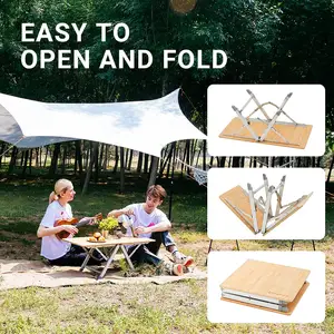 Outdoor Camping Table Folding Table 2023 Popular NPOT Bamboo Metal Steel Aluminum Dining Table European 1pc/carry Bag 0.69 Kgs