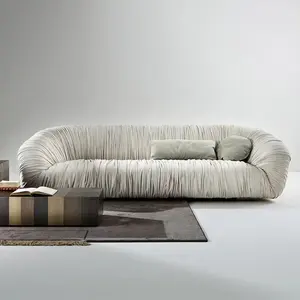 Sofá de couro leve luxuoso de luxo, sofá de três pessoas para sala de estar, camada plissada, fosca