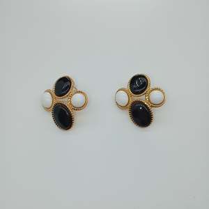 Fashion <b>Stud</b> <b>Earrings</b> 316L Stainless Steel PVD Gold Plating <b>Black</b> White Oval Design For Women Jewelry - Product Image 1