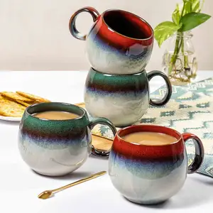 Juego de tazas de café de porcelana de 15 onzas, tazas coloridas de Latte para leche, café, cacao, té o Chocolate caliente