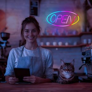 ป้ายไฟนีออน LED รูปวงรีเปลี่ยนสี RGB ปรับความสว่างได้ ป้ายอะคริลิคแบบเปิด สำหรับร้านค้าขนาดเล็ก ตกแต่งหน้าร้าน - Product Image 4