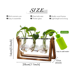 Piantare terrario con supporto in legno, fioriera di vetro vaso in metallo supporto girevole retrò <span class=keywords><strong>da</strong></span> tavolo 3 bulbo vaso - Product Image 2
