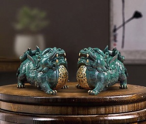 대형 현대식 황동 조각 코끼리상 녹색 파티나 중국 설날 동물 테마 조각상 다이컷 풍수 장식품 - Product Image 6